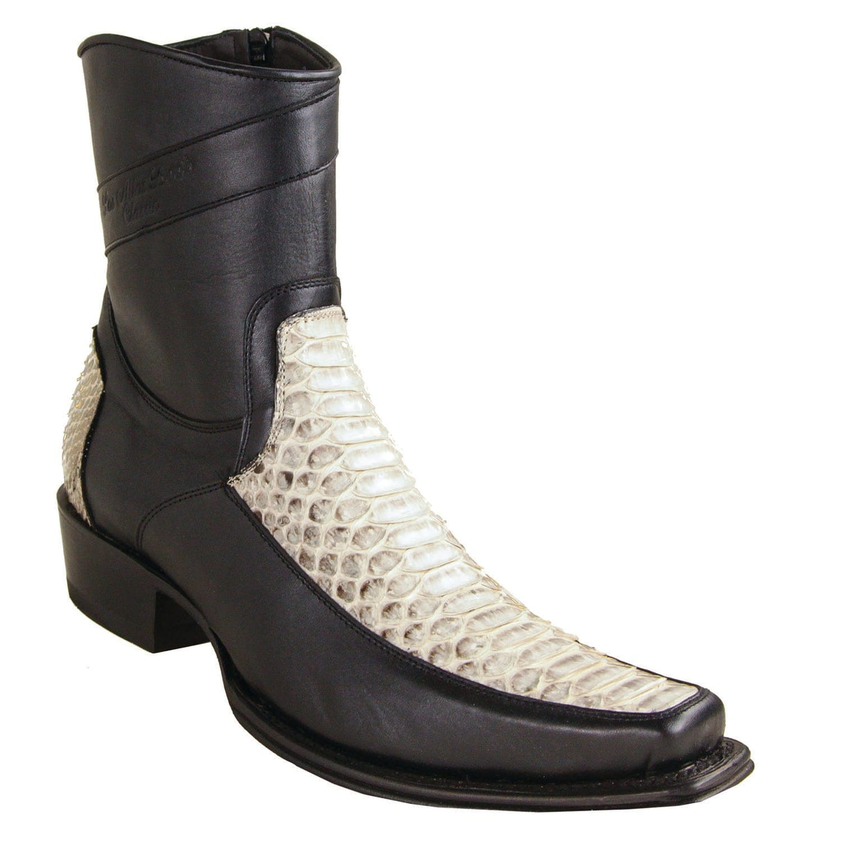 Los Altos Boots Boots Men's Genuine Python Skin and Leather European Square Toe Short Boots With Zipper Natural Color - Los Altos Boots