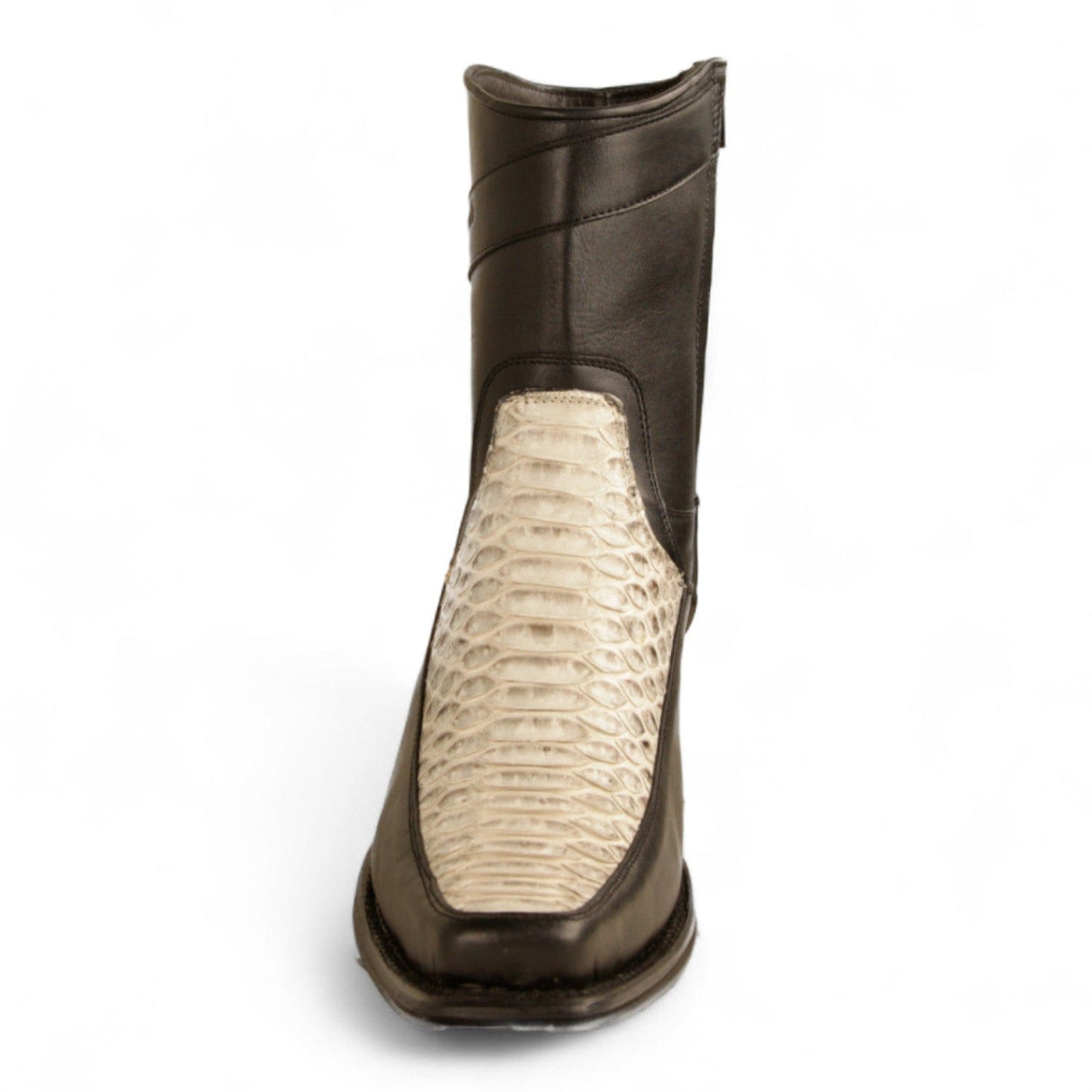 Los Altos Boots Boots Men's Genuine Python Skin and Leather European Square Toe Short Boots With Zipper Natural Color - Los Altos Boots