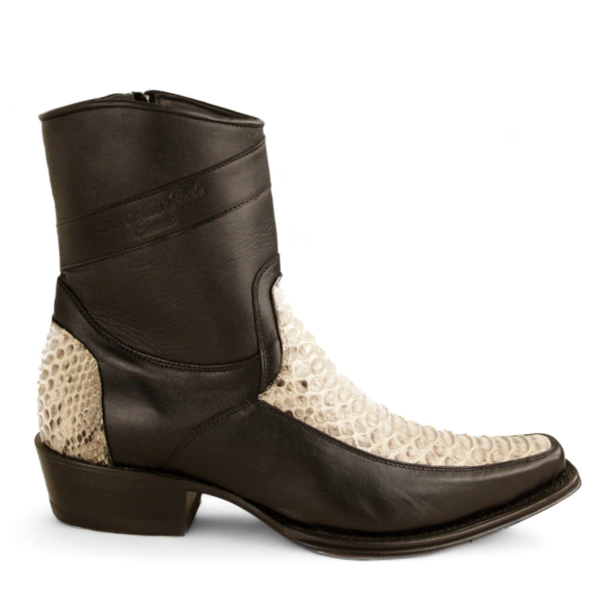 Los Altos Boots Boots Men's Genuine Python Skin and Leather European Square Toe Short Boots With Zipper Natural Color - Los Altos Boots