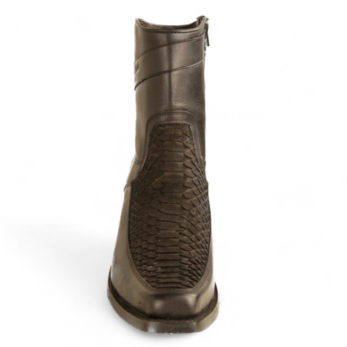 Los Altos Boots Boots Men's Genuine Python Skin and Leather European Square Toe Short Boots With Zipper Nobuck Black Color - Los Altos Boots