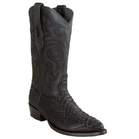 Los Altos Boots Boots Men's Genuine Python Skin J Toe Boots Nubuck Black Color - Los Altos Boots