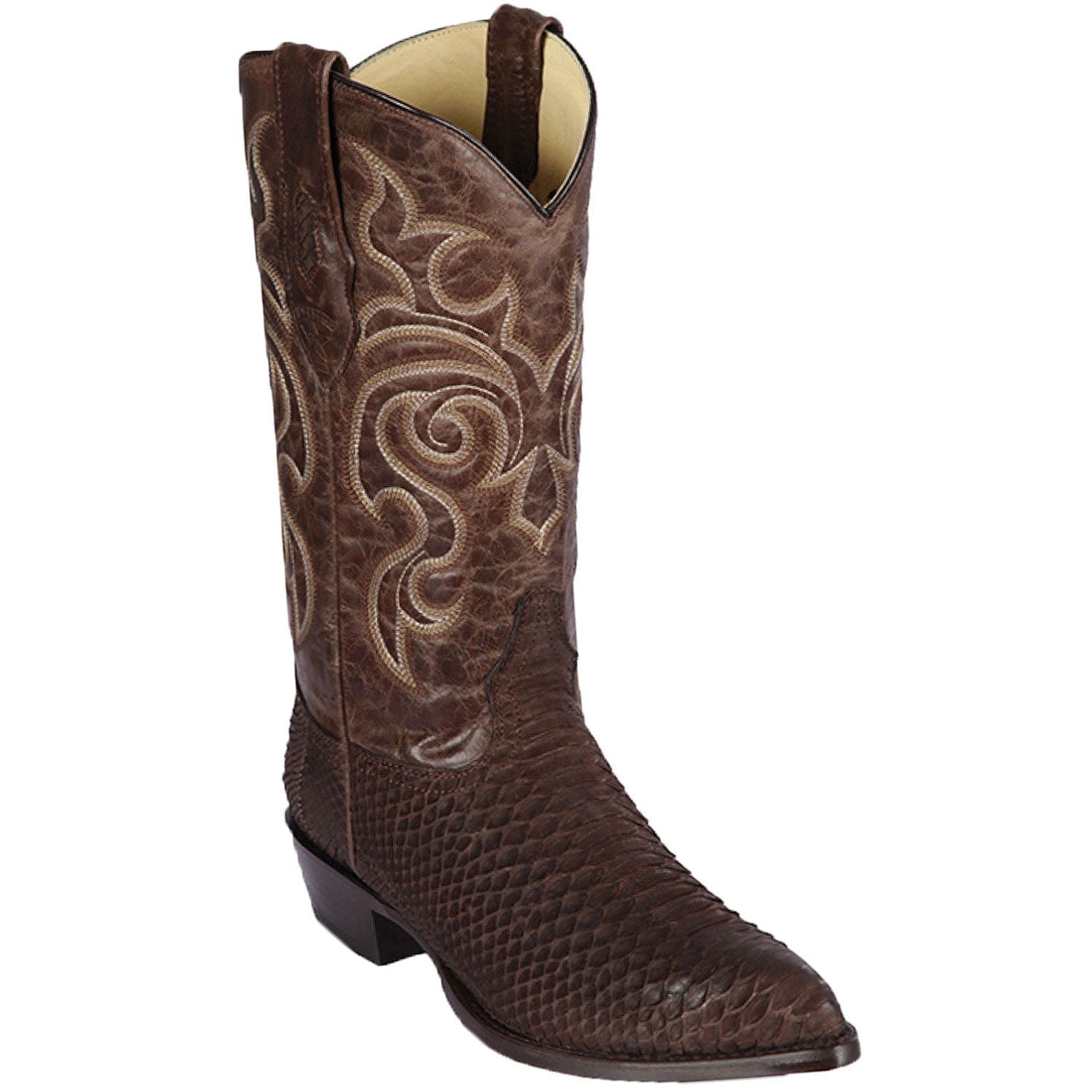 Los Altos Boots Boots Men's Genuine Python Skin J Toe Boots Nubuck Brown Color - Los Altos Boots