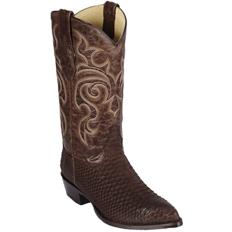 Los Altos Boots Boots Men's Genuine Python Skin J Toe Boots Nubuck Brown Color - Los Altos Boots