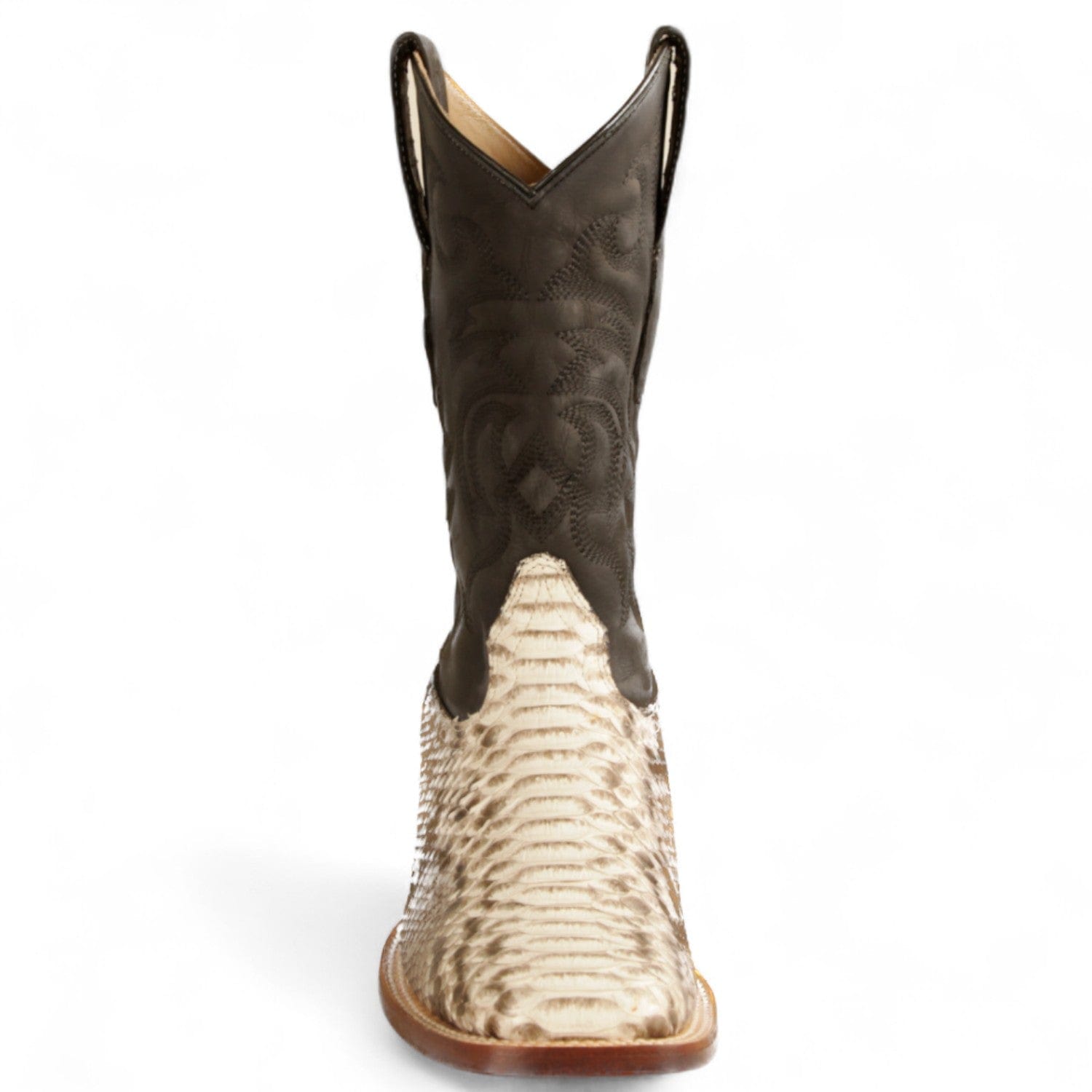 Los Altos Boots Boots Men's Genuine Python Skin Rode Wide Square Toe Boots Nobuck Natural Color - Los Altos Boots