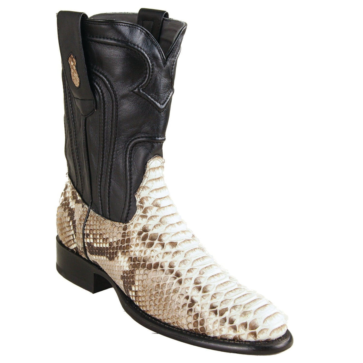Western Genuine Python Skin Roper Toe boots Nobuck Natural Color - Los Altos Boots - SIde View