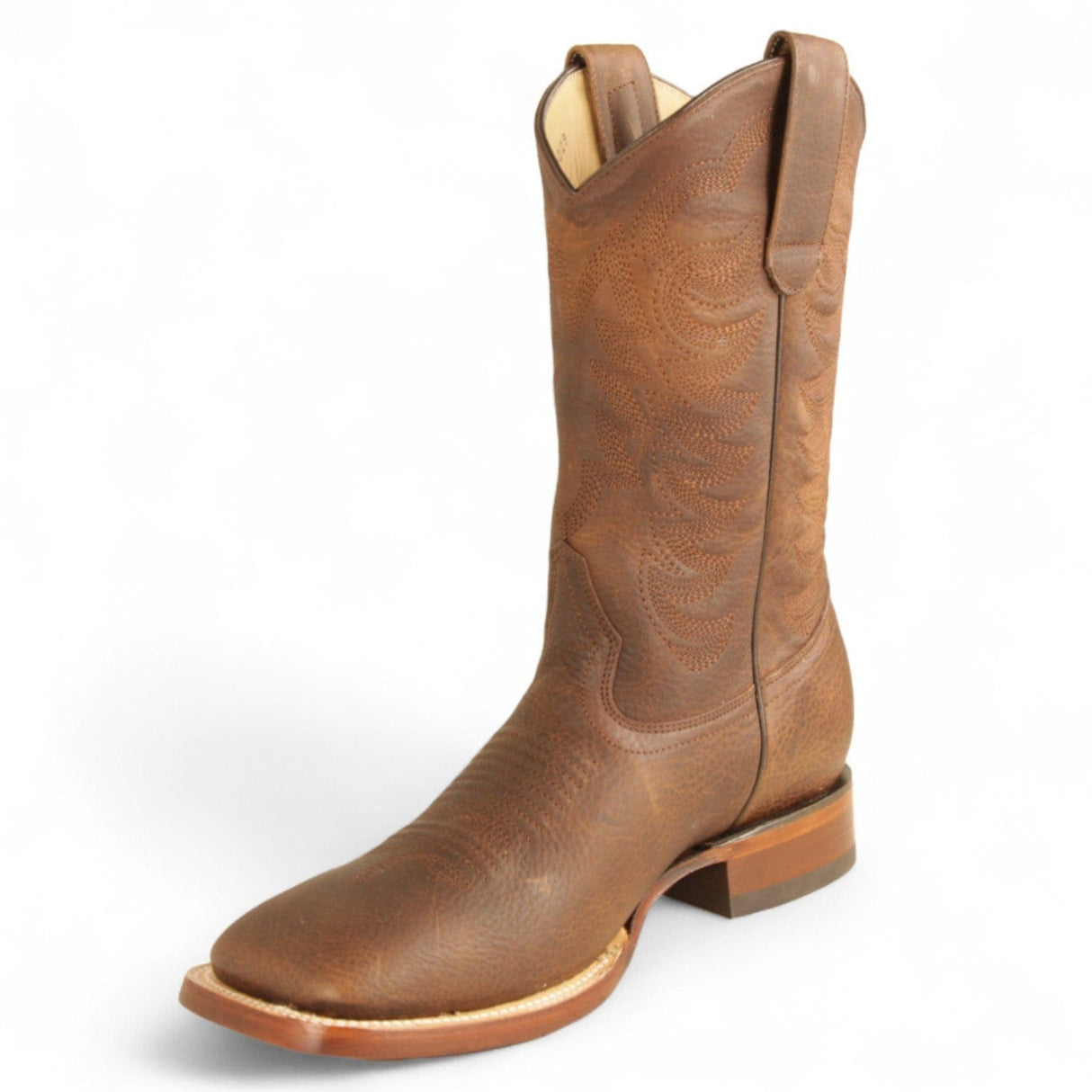 Los Altos Boots Boots Men's Genuine Rage Leather Rodeo Wide Square Toe Boots Walnut Color - Los Altos Boots