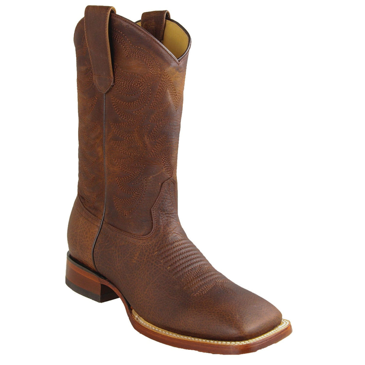 Los Altos Boots Boots Men's Genuine Rage Leather Texas Wide Square Toe Boots Walnut Color - Los Altos Boots