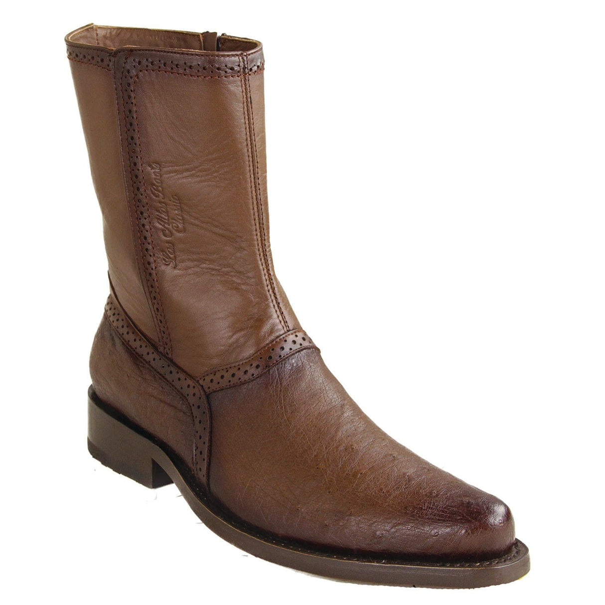 Los Altos Boots Boots Men's Genuine Smooth Ostrich Skin Round Toe Short Boots With Zipper Faded Brown Color - Los Altos Boots