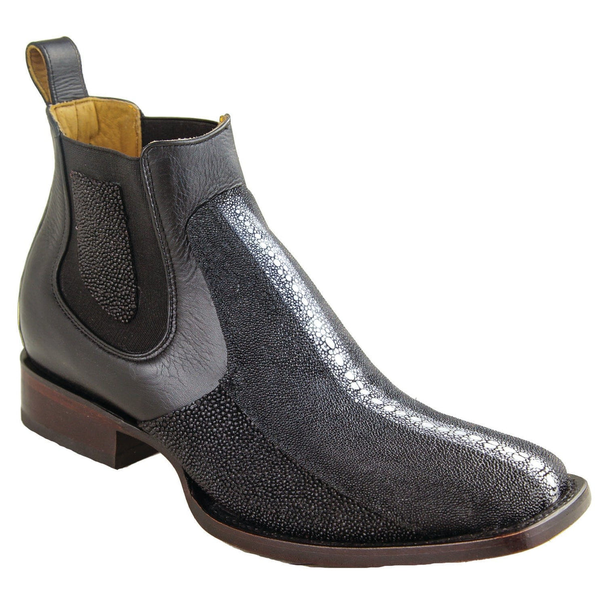Los Altos Boots Boots Men´s Genuine Stingray Skin Row Stone Wide Square Toe Ankle Boots Black Color - Los Altos Boots