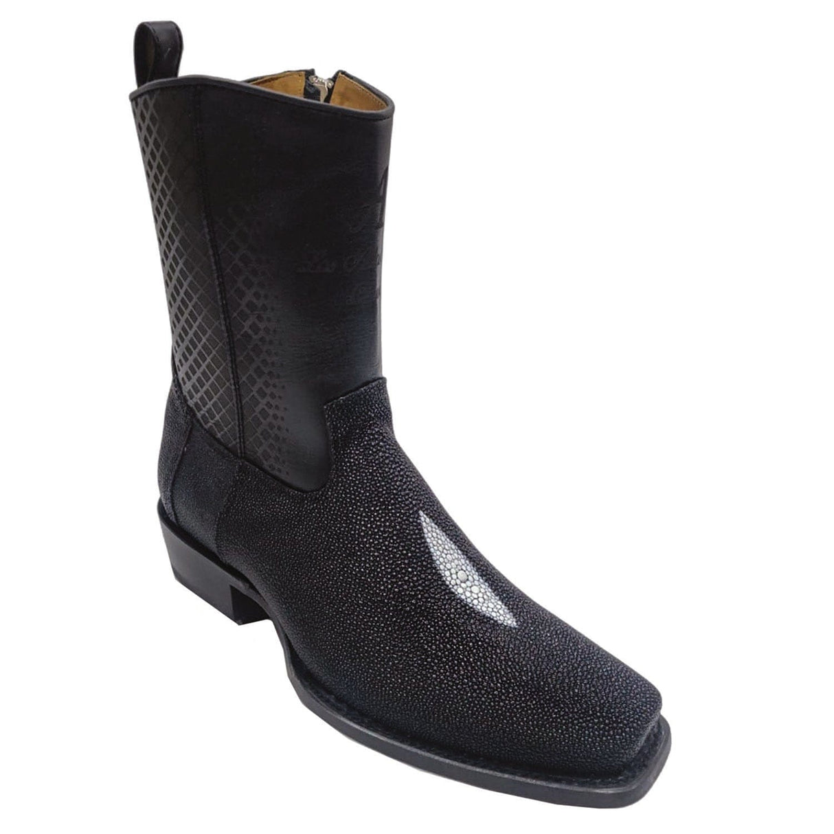 Los Altos Boots Boots Men's Genuine Stingray Skin Single Stone 7x Toe Short Boots With Zipper Black Color - Los Altos Boots