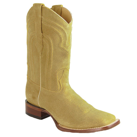 Western Genuine Suede Leather Rodeo Wide Square Toe Boots Antique Saddle Color - Los Altos Boots- SIde view