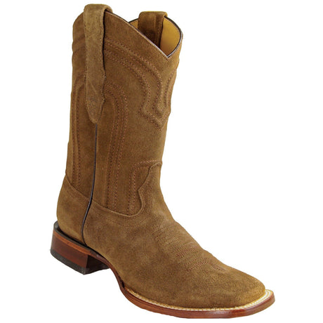 Los Altos Boots Boots Men's Genuine Suede Leather Rodeo Wide Square Toe Boots Brown Color - Los Altos Boots