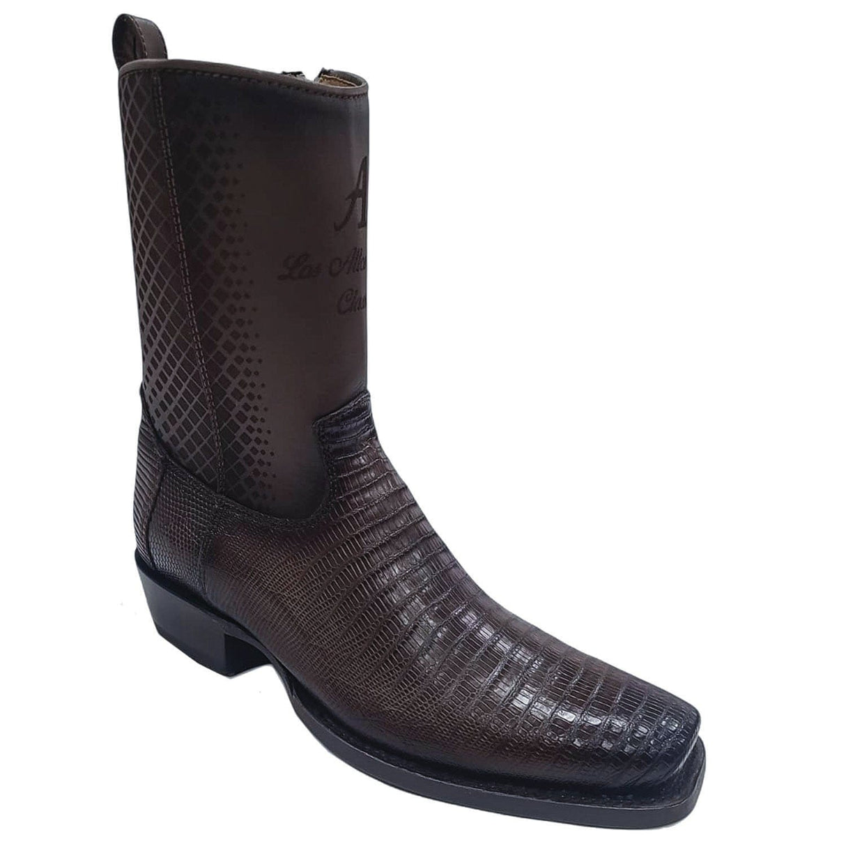 Los Altos Boots Boots Men's Genuine Teju Lizard Skin 7x Toe Short Boots With Zipper Black Color - Los Altos Boots