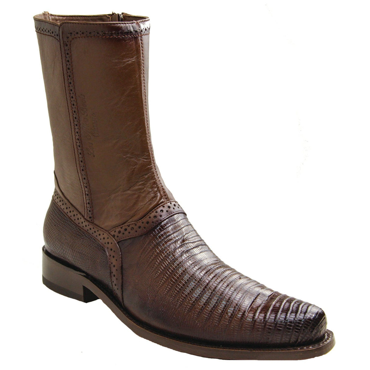 Los Altos Boots Boots Men's Genuine Teju Lizard Skin Round Toe Short Boots With Zipper Faded Brown Color - Los Altos Boots