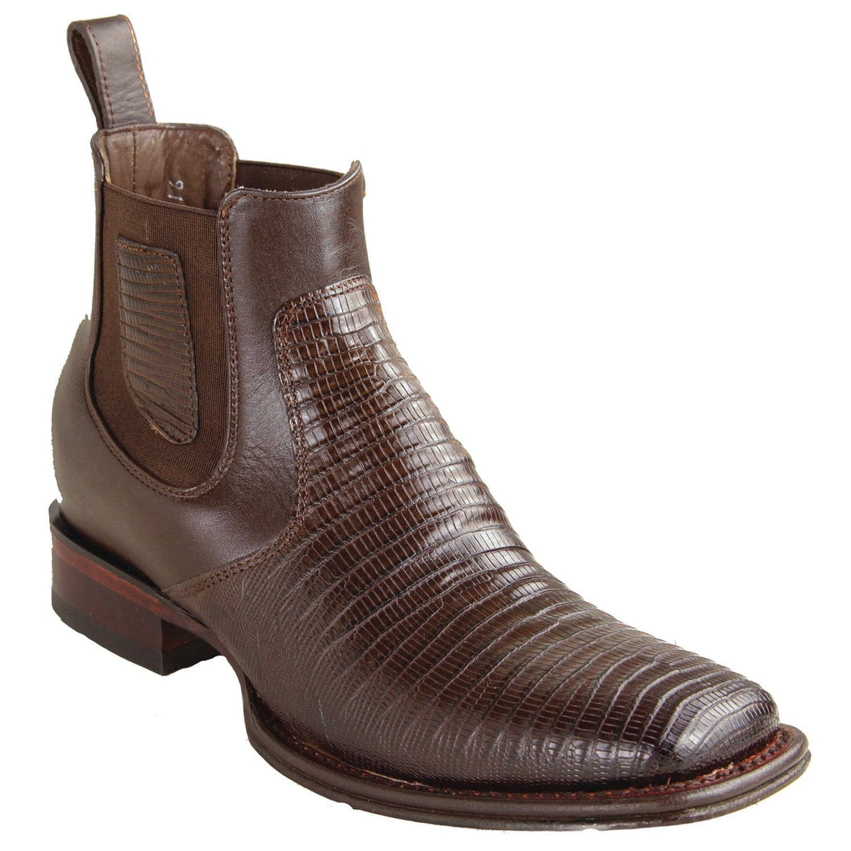Los Altos Boots Boots Men´s Genuine Teju Lizard Skin Wide Square Toe Ankle Boots Faded Brown Color - Los Altos Boots