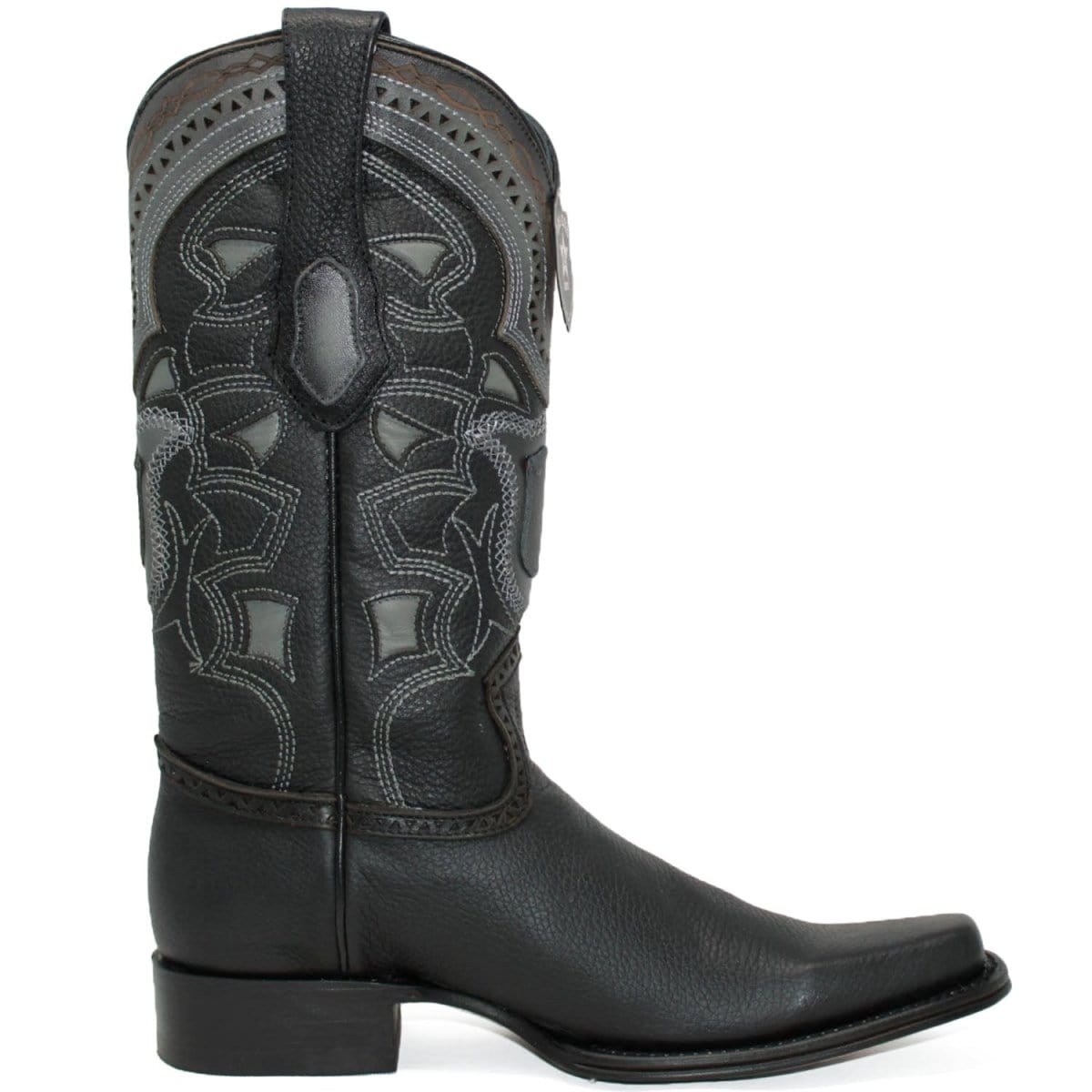 Western Genuine Grisly Leather European Square Toe Boots Black Color - Los Altos Boots