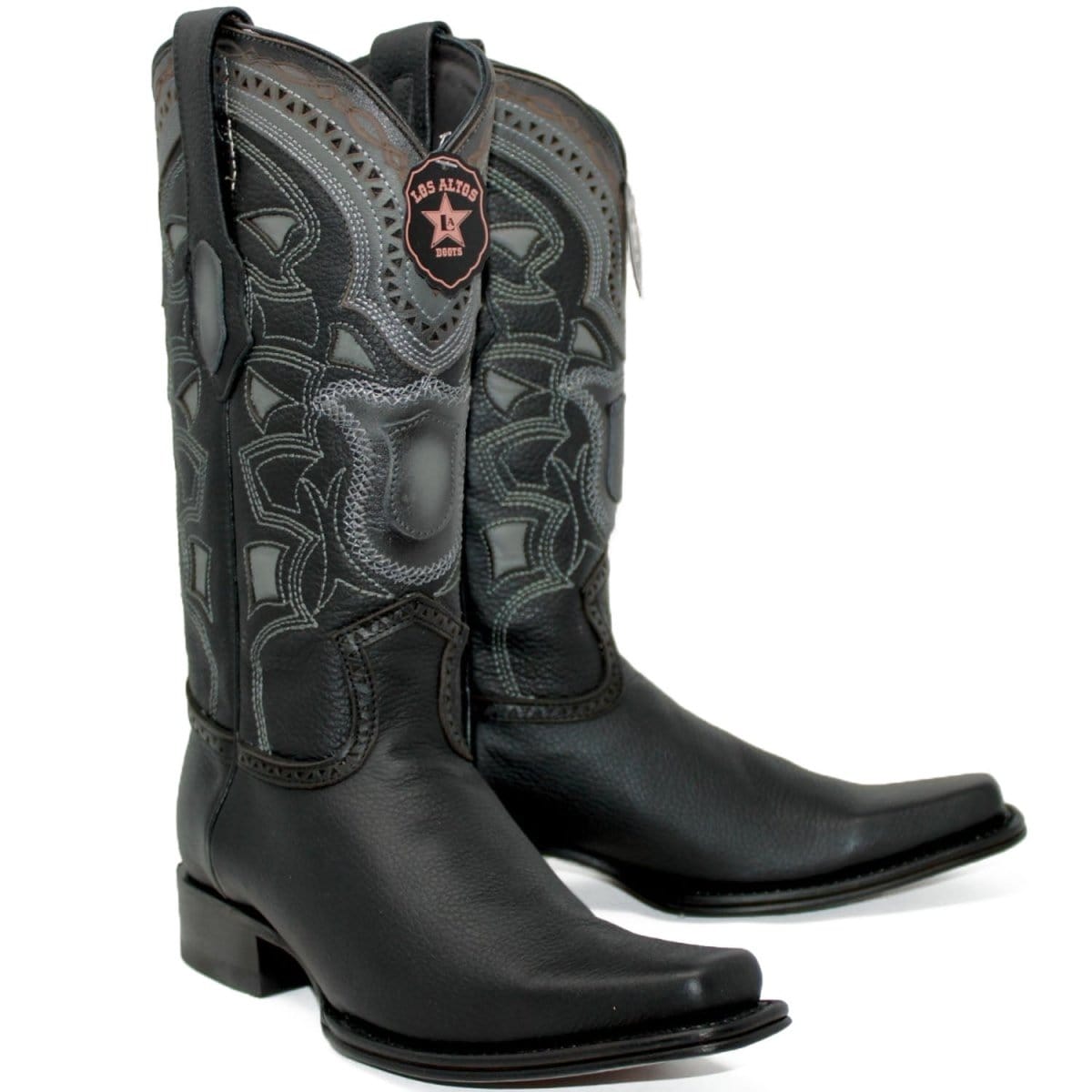 Western Genuine Grisly Leather European Square Toe Boots Black Color - Los Altos Boots