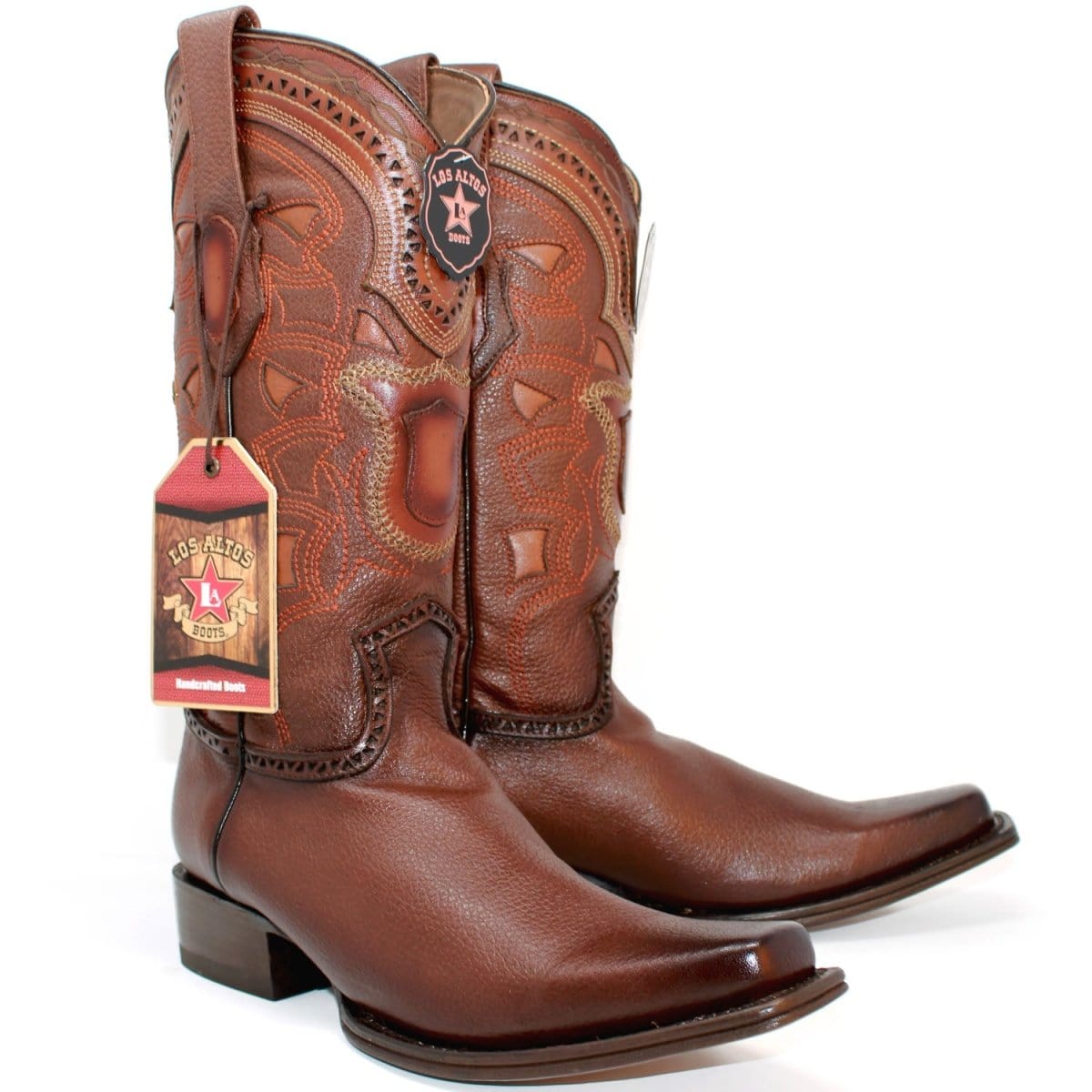 Western Genuine Grisly Leather European Square Toe Boots Faded Brown Color - Los Altos Boots