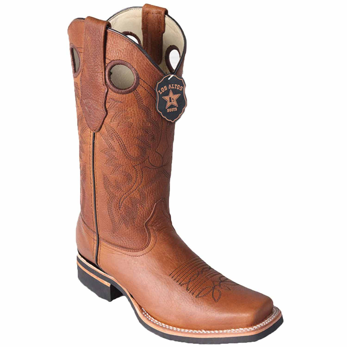 Western Genuine Grisly Leather Rodeo Square Toe Boots Honey Color - Los Altos Boots - Side View