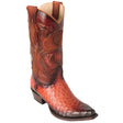 Western Genuine Ostrich Snip Toe Boots Faded Cognac Color - Los Altos Boots - Side View