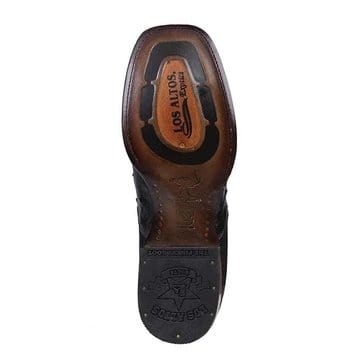 Western Genuine Ostrich Skin Rodeo Wide Square Toe Boots Black Color - Los Altos Boots - Sole View