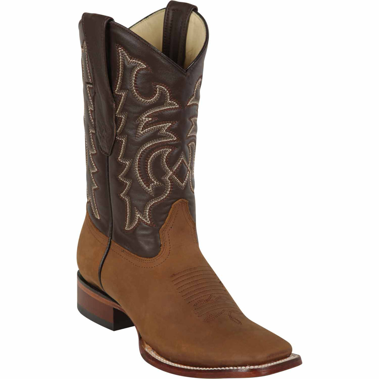 Western Genuine Crazy Leather Rodeo Wide Square Toe Boots Tan Color - Los Altos Boots - SIde View