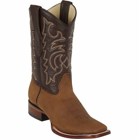 Western Genuine Crazy Leather Rodeo Wide Square Toe Boots Tan Color - Los Altos Boots - SIde View