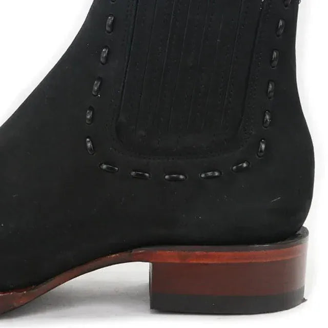 Women´s Genuine Nobuck Leather Wide Square Toe Ankle Boots Black Color - Los Altos Boots