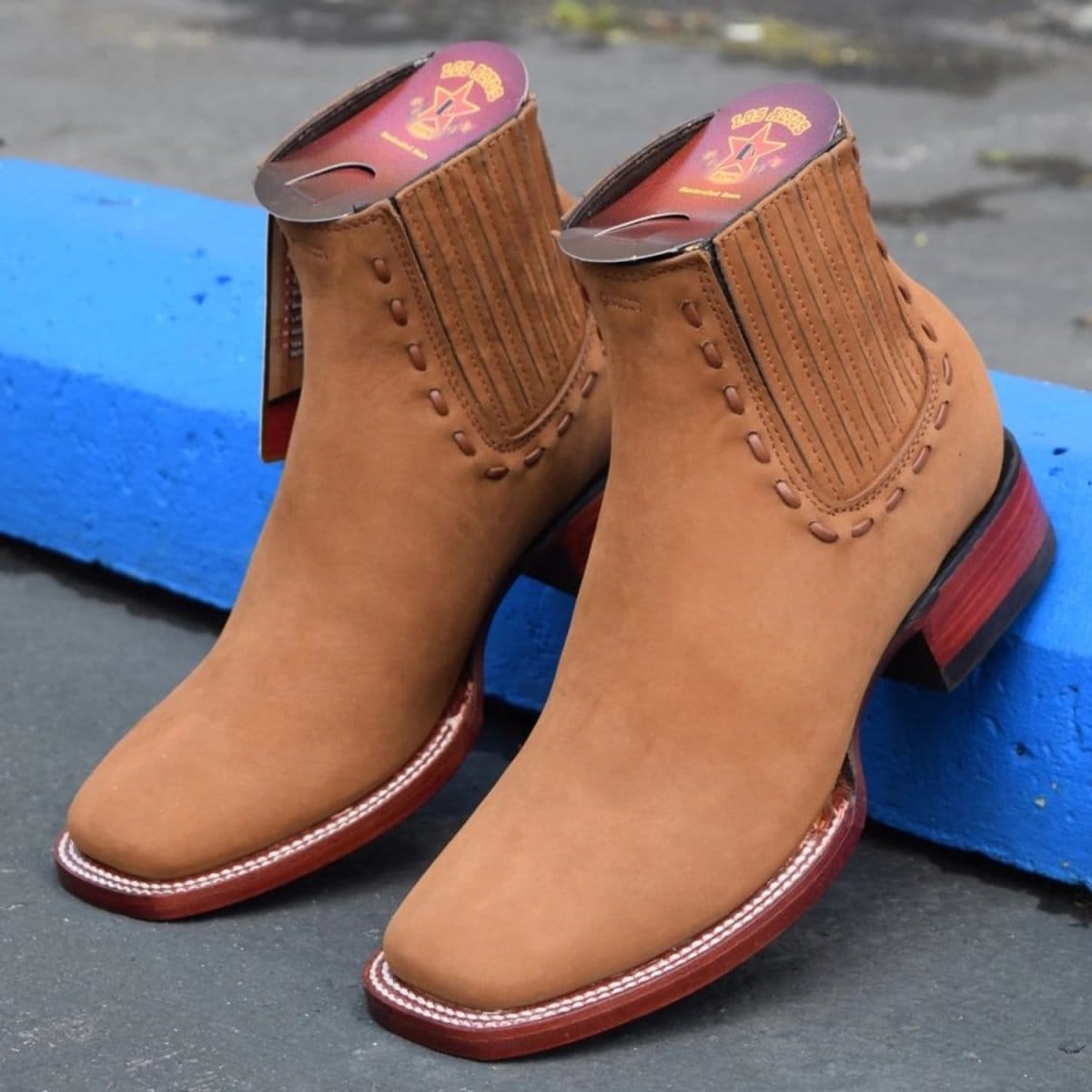 Women´s Genuine Nobuck Leather Wide Square Toe Ankle Boots Shedron Color - Los Altos Boots