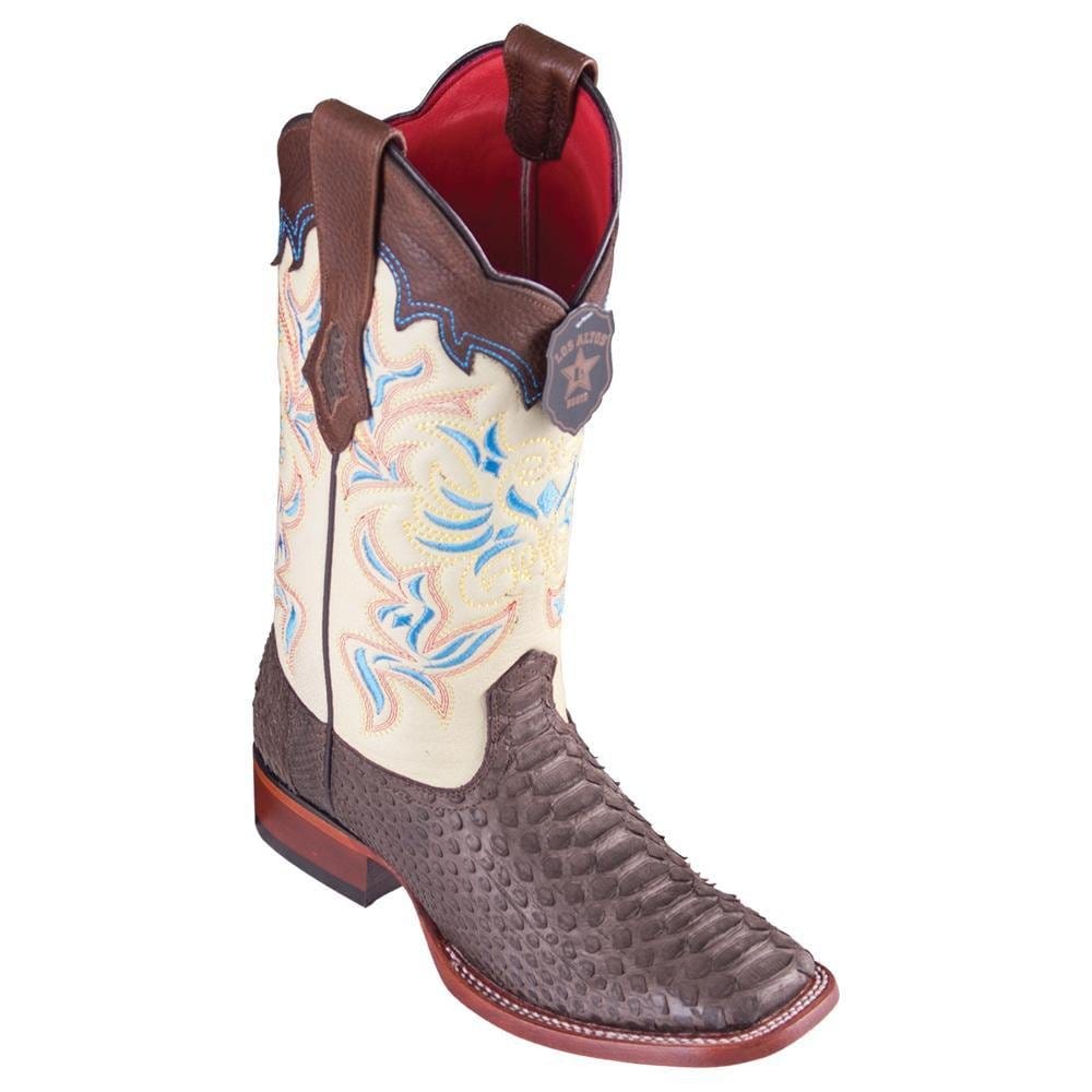 Los Altos Boots Boots Women's Genuine Python Skin Wide Square Toe Boots Nobuck Brown Color - Los Altos Boots