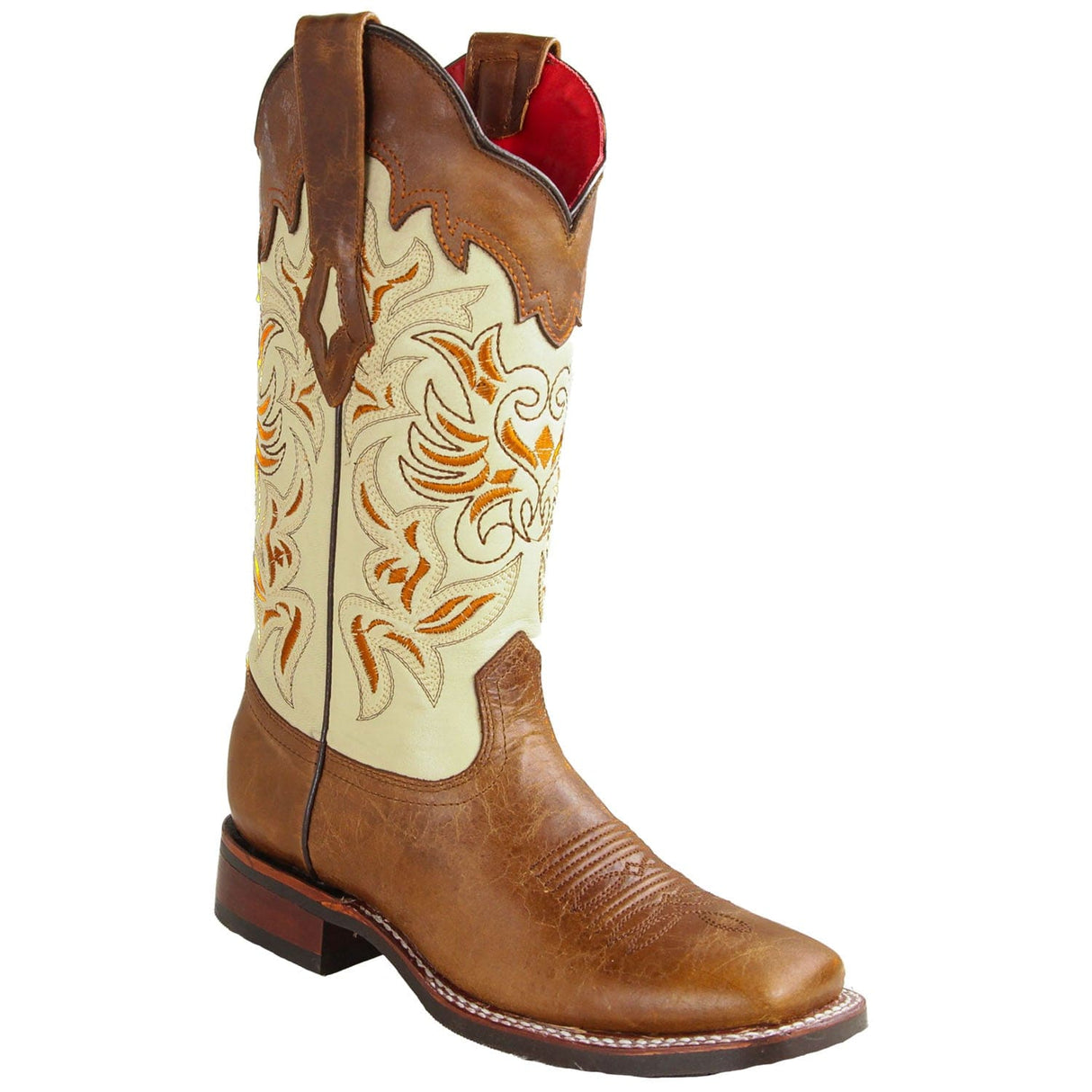 Los Altos Boots Boots Women's Genuine Volcano Leather Wide Square Toe Boots Light Brown Color - Los Altos Boots