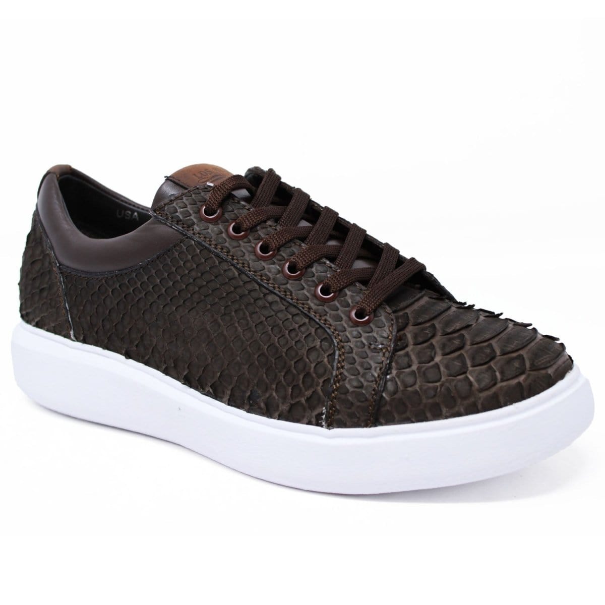 Men's Genuine Python Skin Sneaker Casual Shoe Nobuck Brown Color - Los Altos Boots - Side View