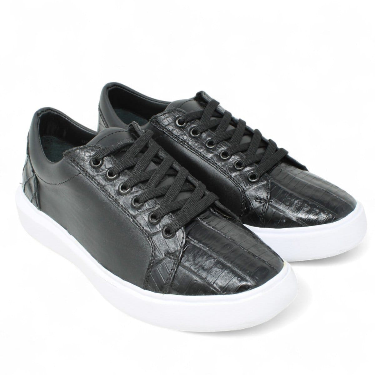 Los Altos Boots Shoes Men's Genuine Caiman Belly Skin and Leather Sneaker Casual Shoe Black Color - Los Altos Boots