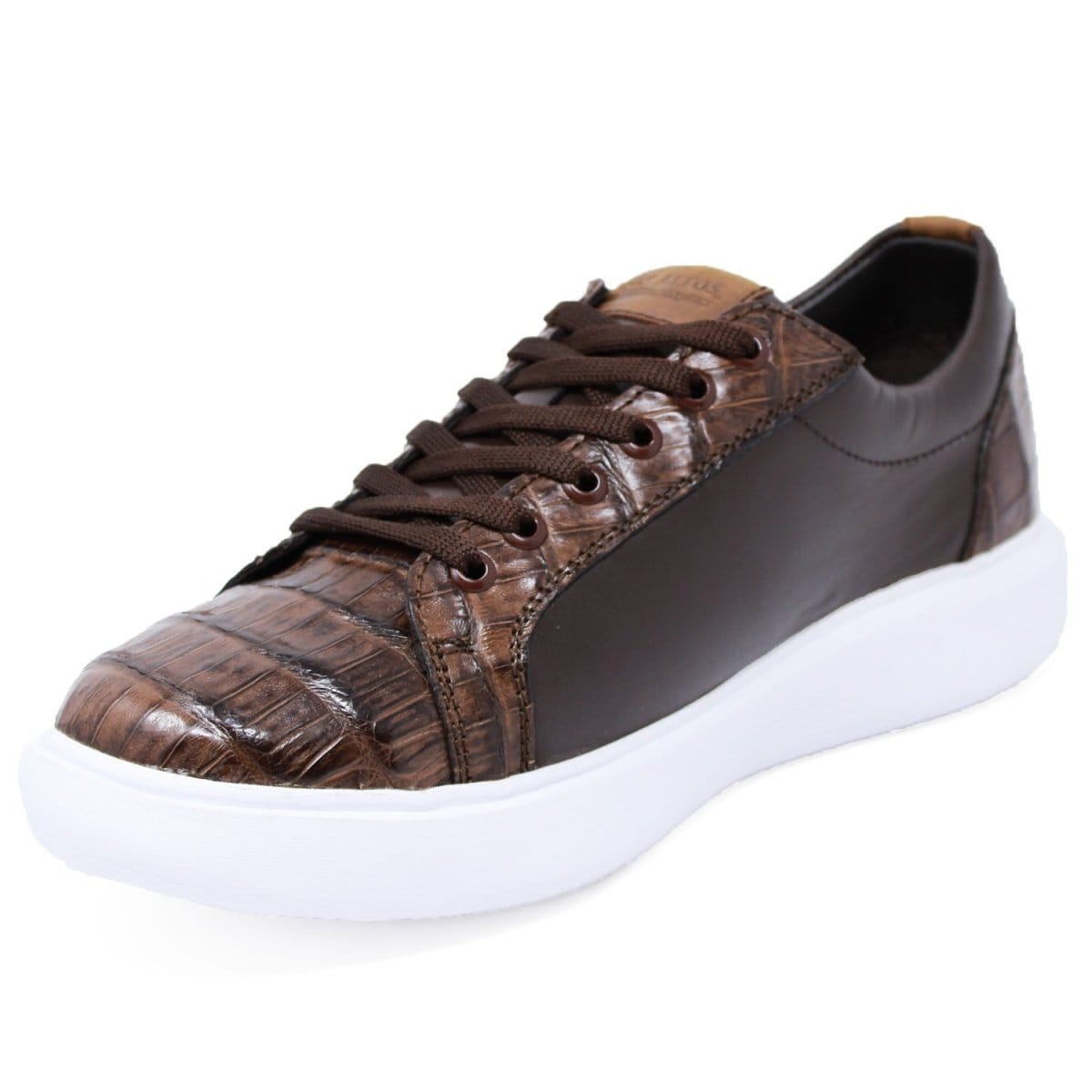 Los Altos Boots Shoes Men's Genuine Caiman Belly Skin and Leather Sneaker Casual Shoe Brown Color - Los Altos Boots