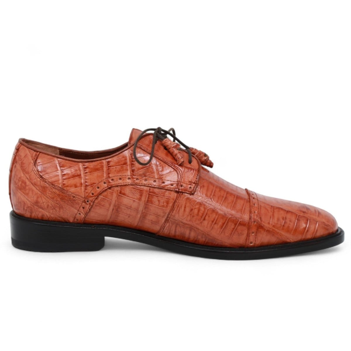 Los Altos Boots Shoes Men's Genuine Caiman Belly Skin Dress Shoes Cognac Color - Los Altos Boots