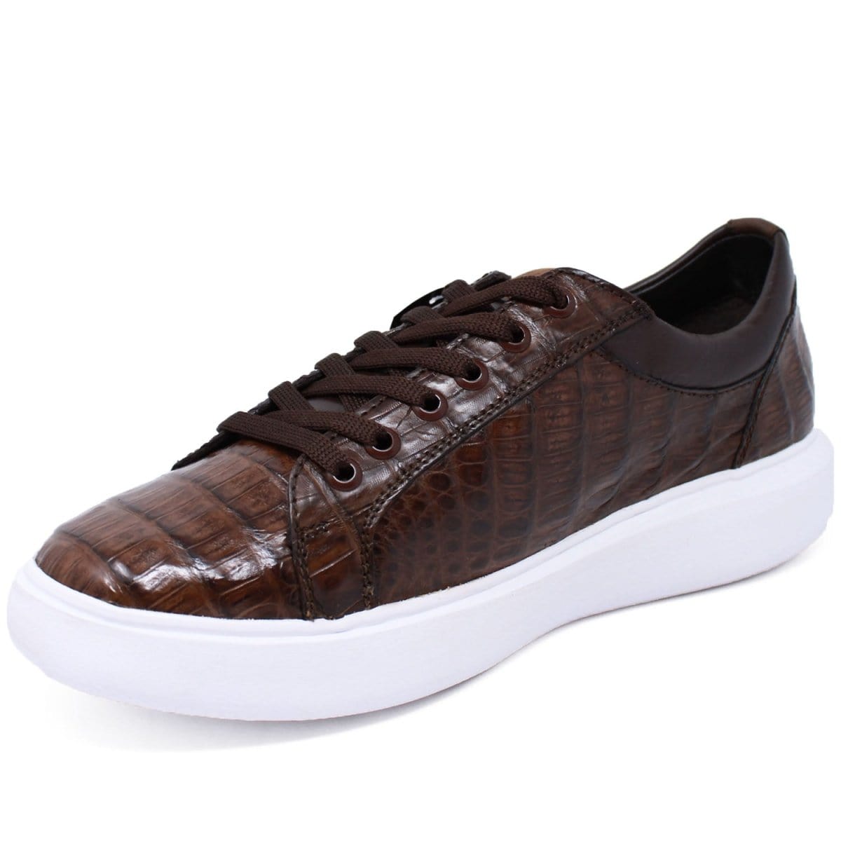 Men's Genuine Caiman Belly Skin Sneaker Casual Shoe Brown Color - Los Altos Boots - Side View