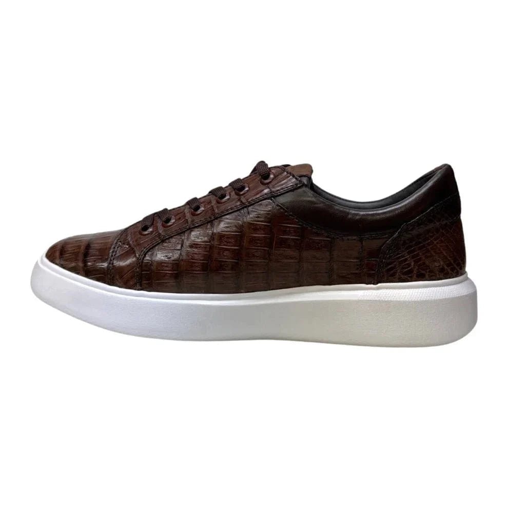 Men's Genuine Caiman Belly Skin Sneaker Casual Shoe Brown Color - Los Altos Boots - Left Side View