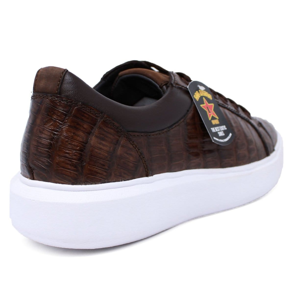 Men's Genuine Caiman Belly Skin Sneaker Casual Shoe Brown Color - Los Altos Boots - Back Side View