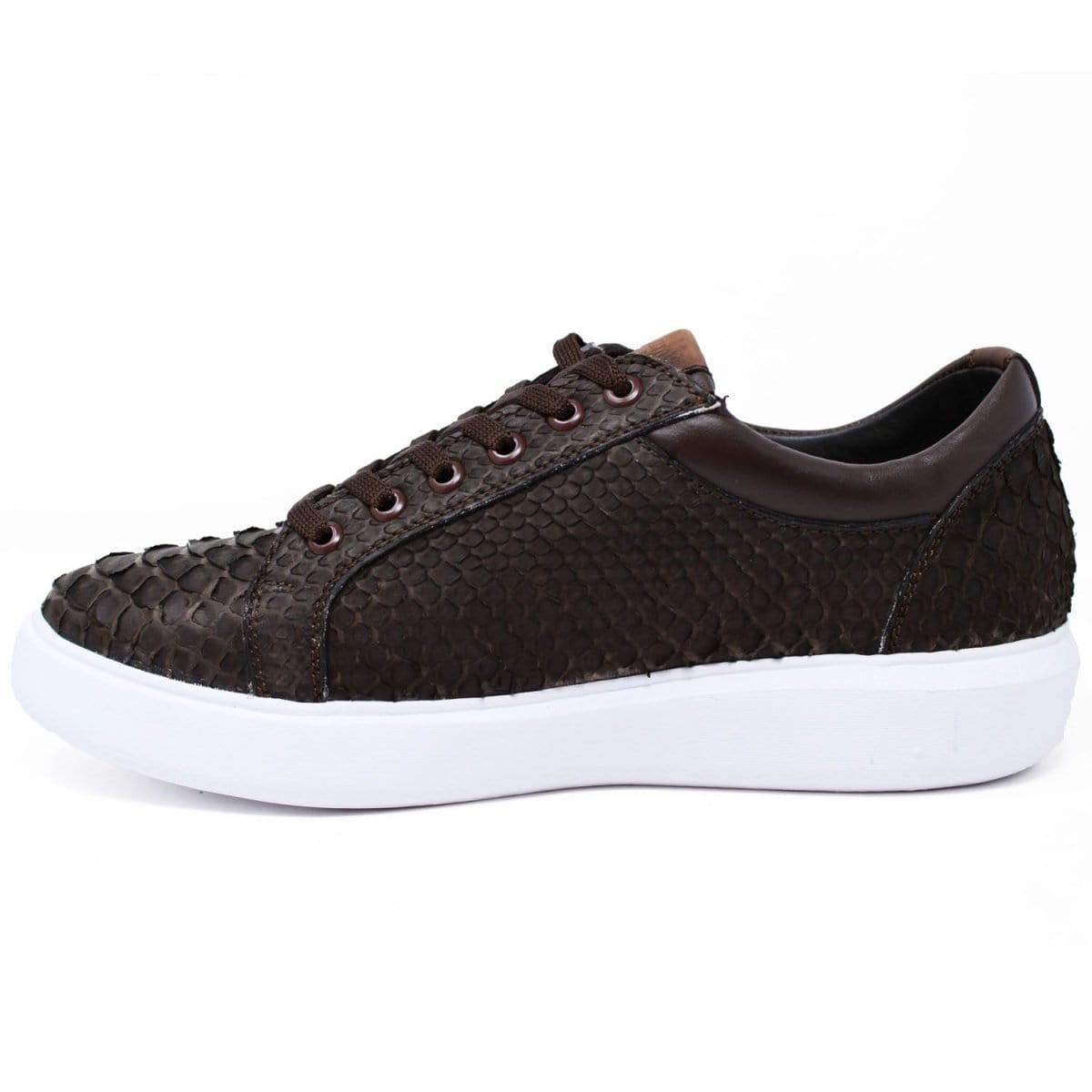 Men's Genuine Python Skin Sneaker Casual Shoe Nobuck Brown Color - Los Altos Boots - Left Side View