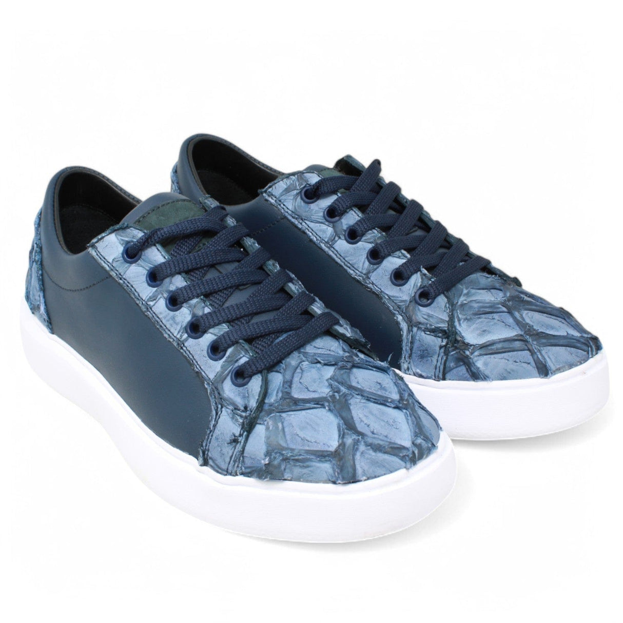 Los Altos Boots Shoes Men's Genuine Piraruccu Skin and Leather Sneaker Casual Shoes Denim Blue Color - Los Altos Boots