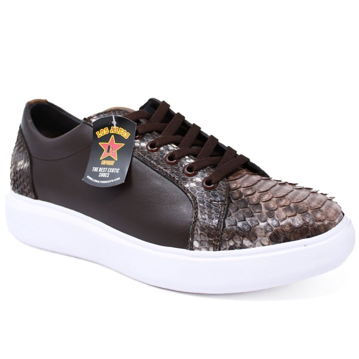 Los Altos Boots Shoes Men's Genuine Python Skin and Leather Sneaker Casual Shoe Rustic Brown Color - Los Altos Boots