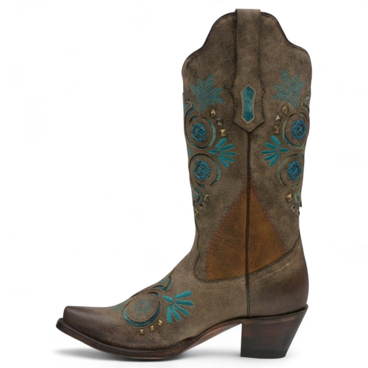 Rudel & Co. Boots Women's Genuine Leather Snip Toe Boots Pecan Brown Turquoise Details- Ive West