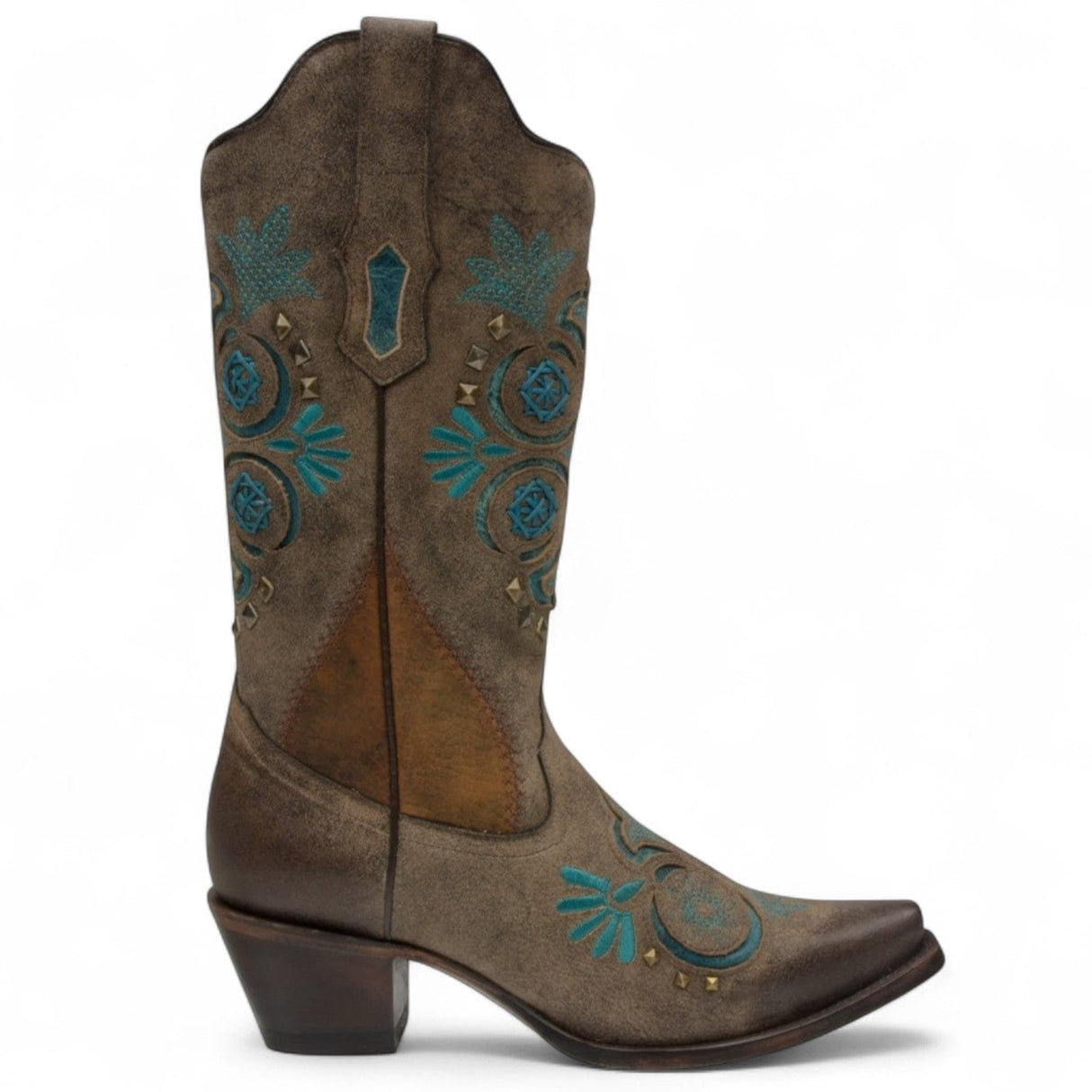 Rudel & Co. Boots Women's Genuine Leather Snip Toe Boots Pecan Brown Turquoise Details- Ive West