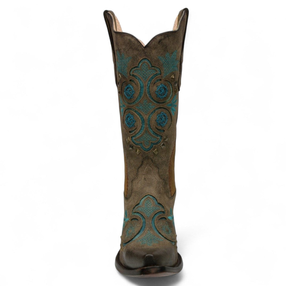 Rudel & Co. Boots Women's Genuine Leather Snip Toe Boots Pecan Brown Turquoise Details- Ive West
