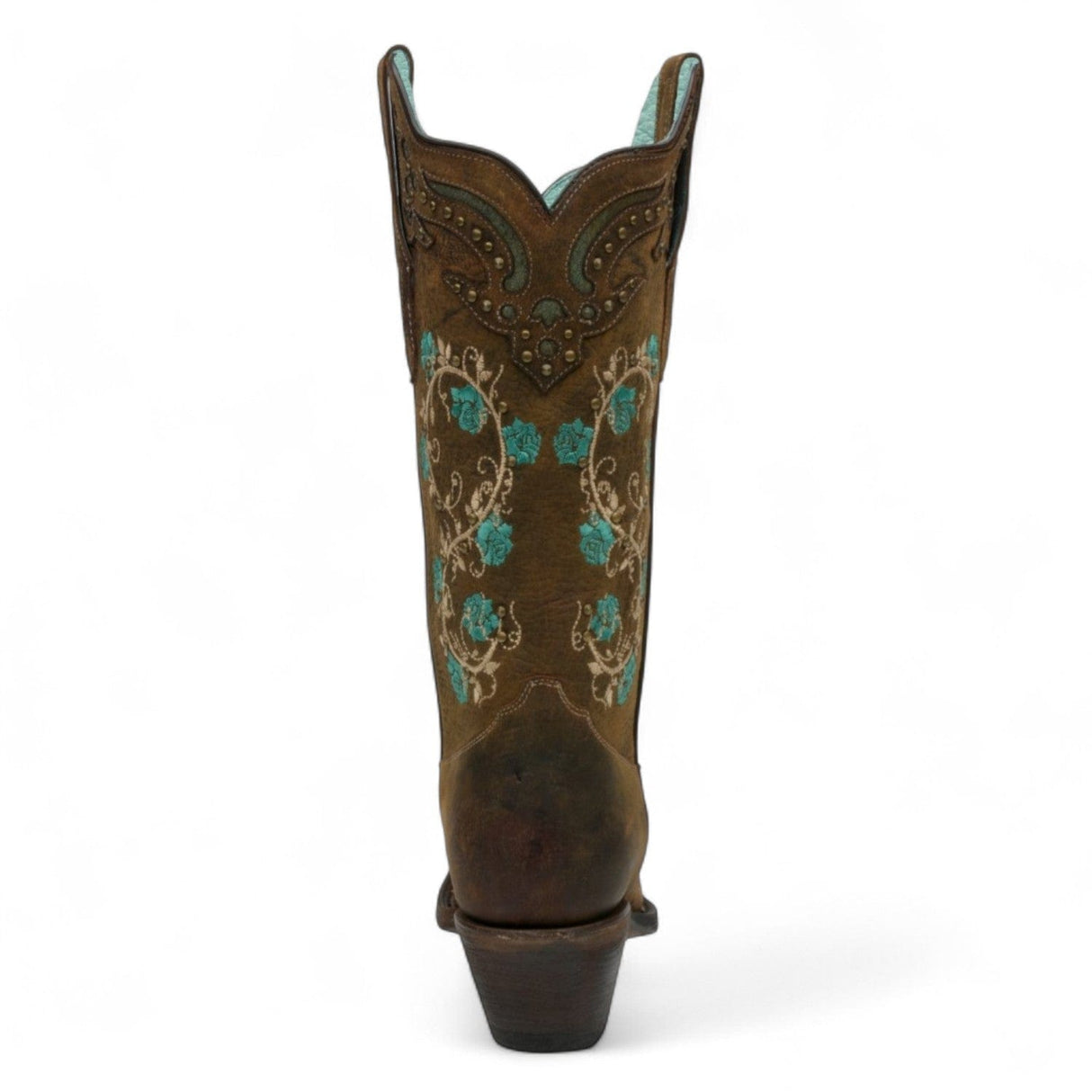 Rudel & Co. Boots Women's Genuine Leather Snip Toe Boots Pecan Brown With Flowers - Ive West