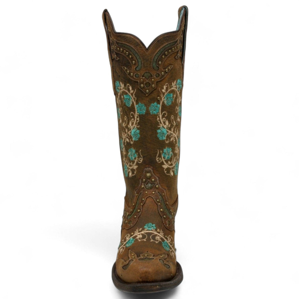 Rudel & Co. Boots Women's Genuine Leather Snip Toe Boots Pecan Brown With Flowers - Ive West