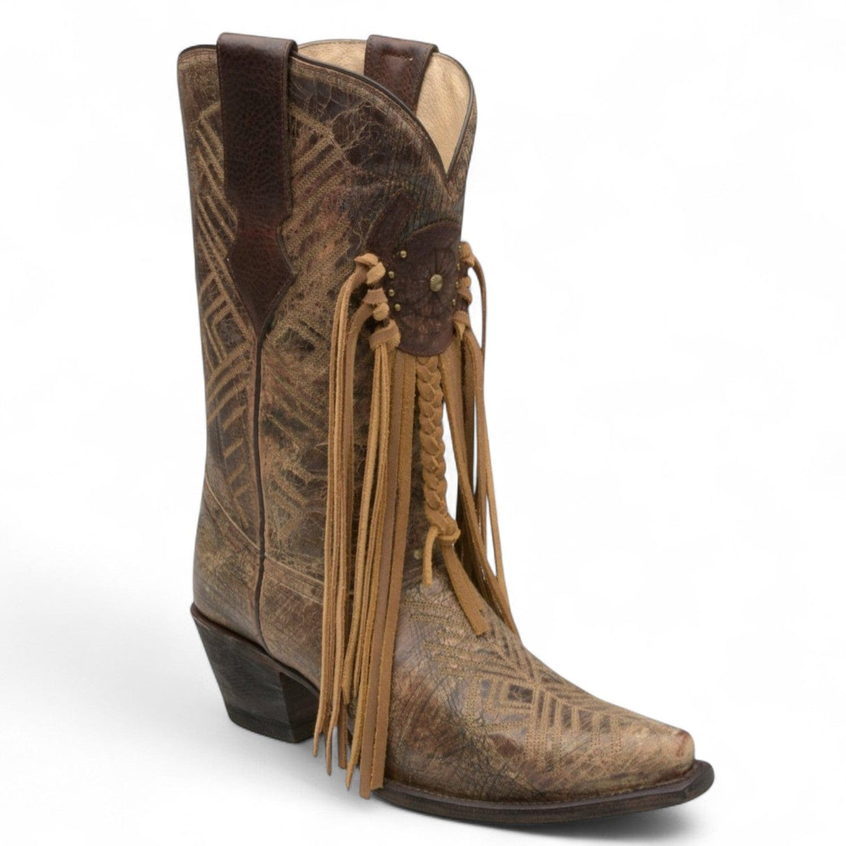 Rudel & Co. Boots Women's Genuine Leather Snip Toe Fringed Boots Walnut Color- Ive West