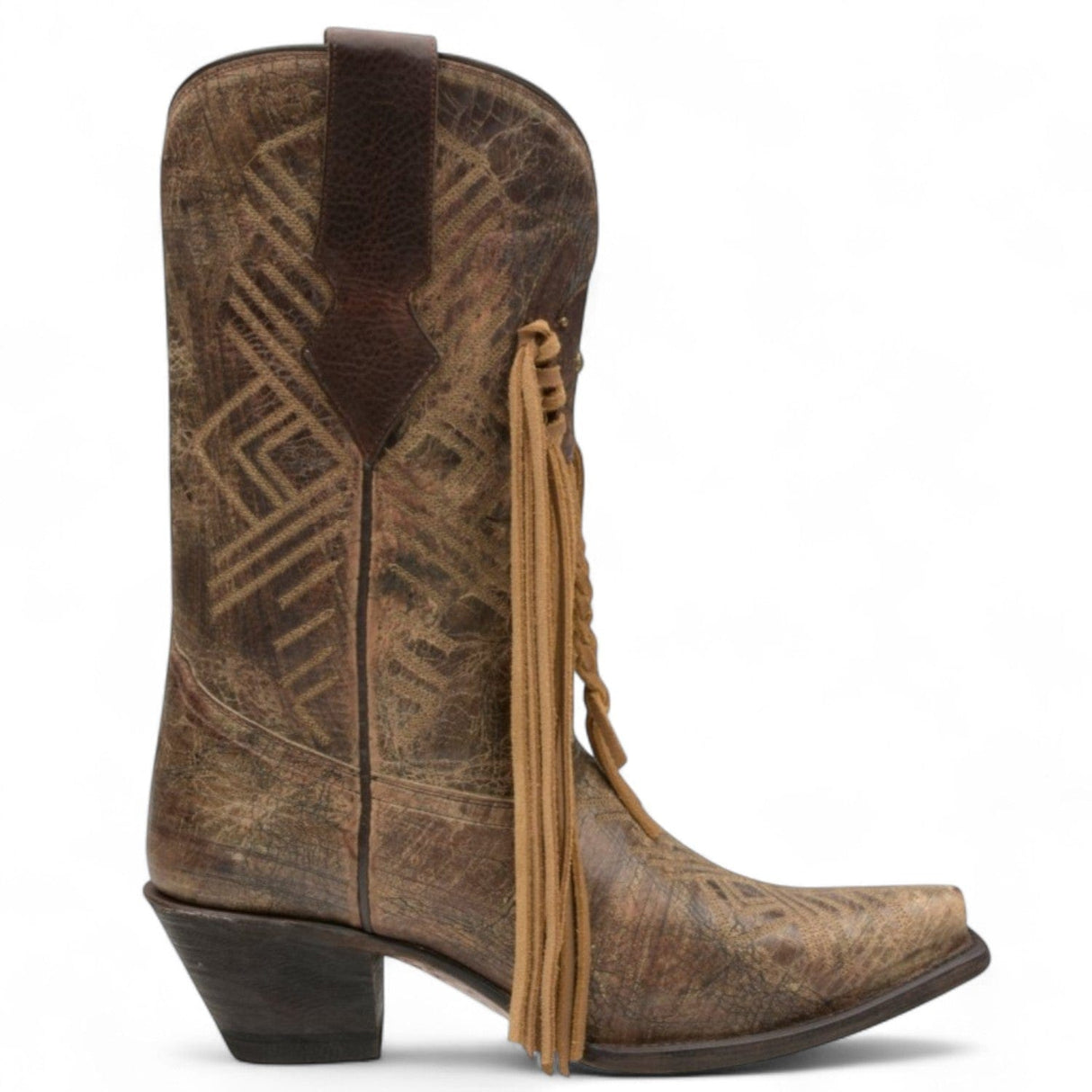 Rudel & Co. Boots Women's Genuine Leather Snip Toe Fringed Boots Walnut Color- Ive West