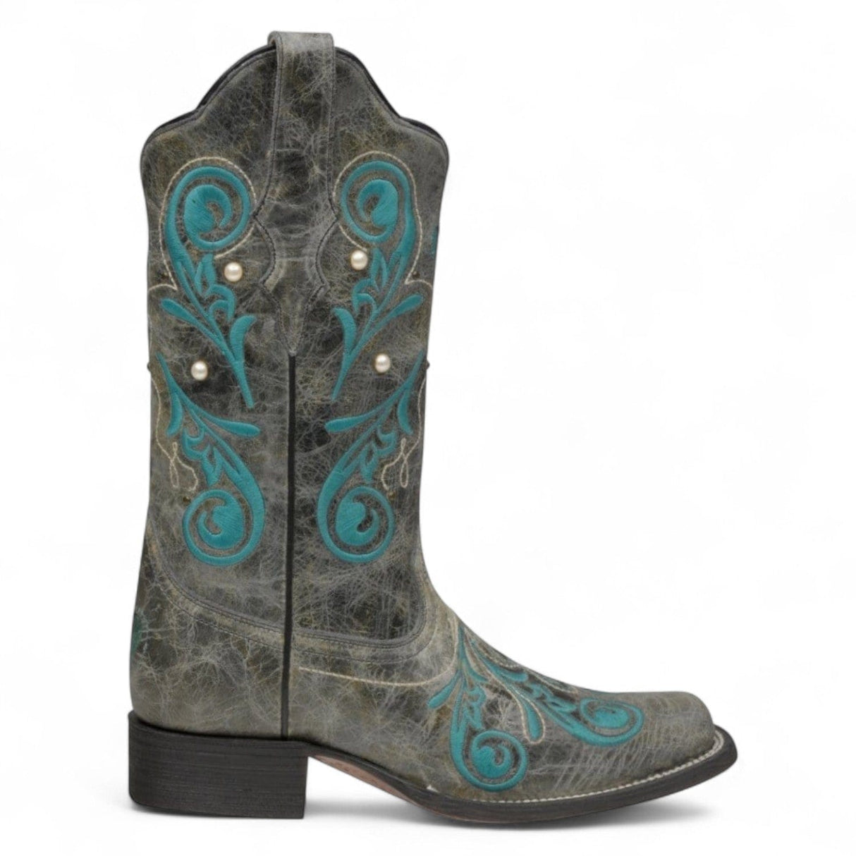 Rudel & Co. Boots Women's Genuine Leather Square Toe Boots Gray and Turquoise Color- Ive West