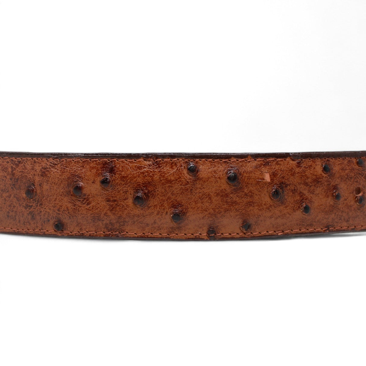 Tanner Mark Boots Belts Cinturón de Piel Genuina con Estampado de Avestruz y Hebilla Metálica Texas Cognac